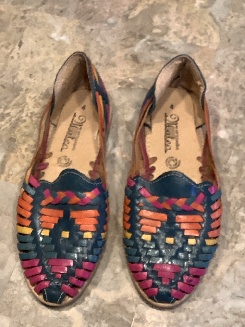 Miz Mooz Multicolor Woven Leather Moccasins - Teal, Pink, Orange, Yellow